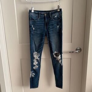 American Eagle Outfitters Dark Wash Ripped Skinny Jeans